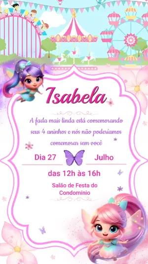 Convite Animado Aniversário Fadas no Parque para Editar