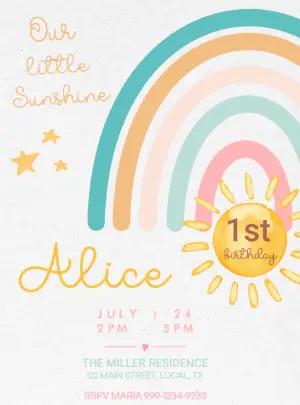 Boho Rainbow Sunshine Birthday Invitation to Edit Online