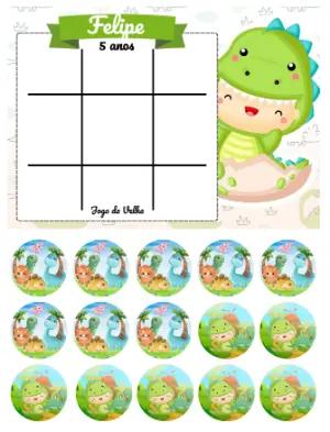 Lembrancinha Jogo da Velha Dinossauro Baby Editável