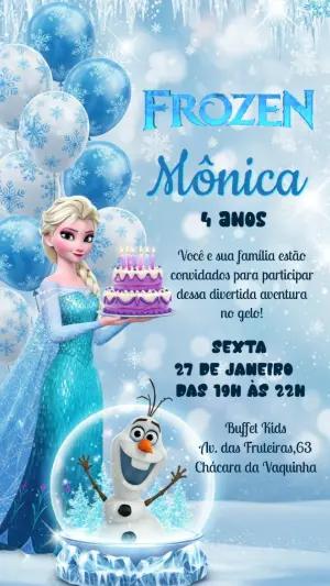 Convite de Aniversário Frozen com Elsa e Olaf para Editar
