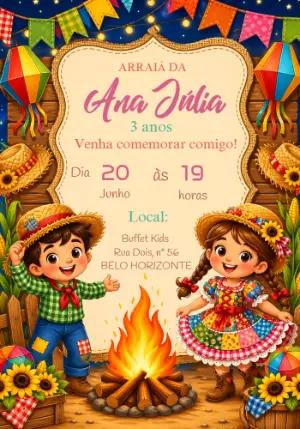 Convite de Aniversário Festa Junina Infantil para Editar