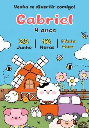 Convite Aniversário Fazendinha com Animais para Editar Online