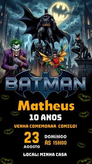 Convite de Aniversário Batman Editável