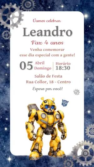Convite de Aniversário Transformers Bumblebee Editável