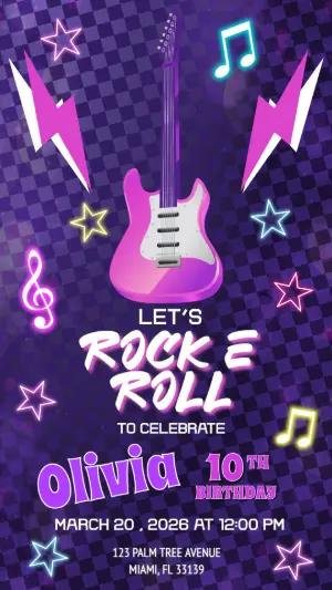 Let's Rock & Roll Birthday Invitation - Editable Digital Template