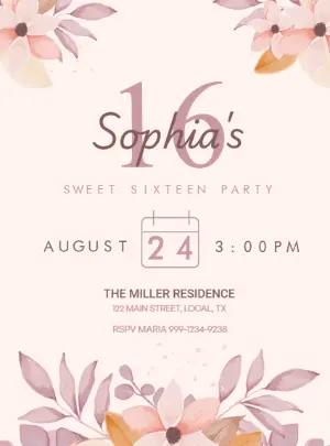 Elegant Floral Sweet 16 Invitation Template to Edit