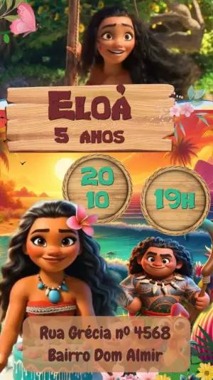 Convite Animado Moana Aventura Tropical para Editar