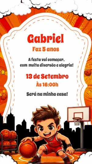Convite Digital de Aniversário Tema Basquete Editável