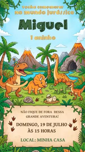 Convite de Aniversário Dinossauro Infantil para Editar