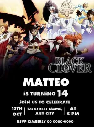 Editable Black Clover Anime Birthday Invitation Template