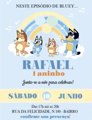 Convite de Aniversário Bluey e Bingo para Editar Online