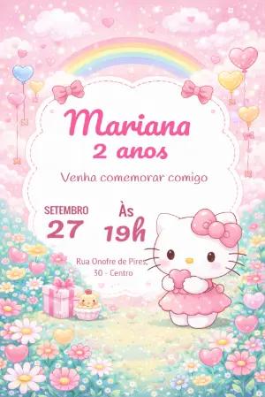 Convite de Aniversário Hello Kitty Rosa e Branco para Editar