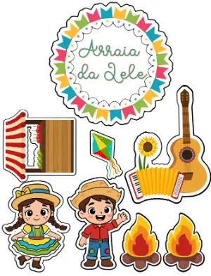 Kit Topo de Bolo Arraiá Infantil Colorido Editável