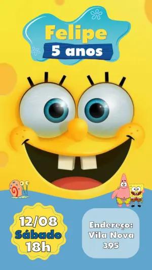 Convite de Aniversário Bob Esponja Divertido para Editar