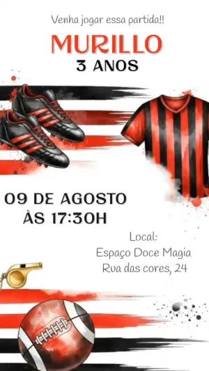 Convite Animado Aniversário Futebol Rubro Negro para Editar