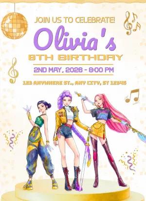 Editable Demon Hunter K-pop Birthday Invitation Template