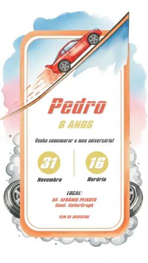 Convite Aniversário Carrinhos de Corrida para Editar Online