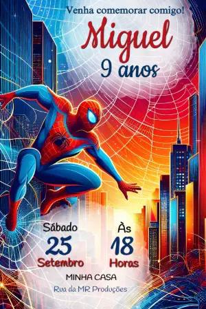 Convite de Aniversário Homem-Aranha na Cidade Editável