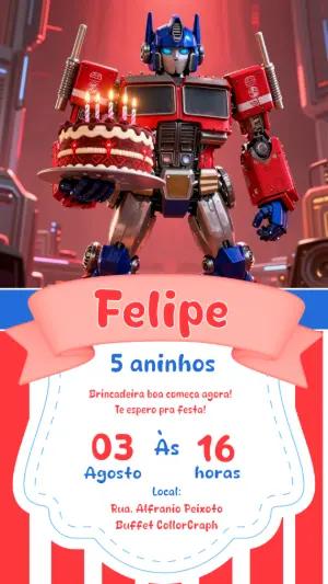Convite de Aniversário Transformers Optimus Prime Editável