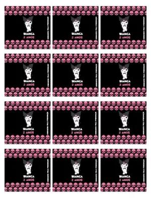 Adesivo para Balinha Personalizada Kuromi Rosa e Preto para Editar