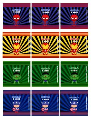 Adesivo para Bala Personalizada Super-Heróis Colorido para Editar