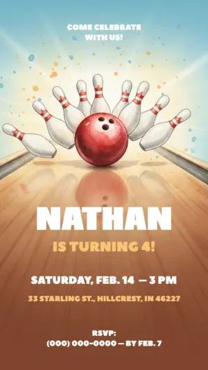 Editable Bowling Birthday Party Invitation Template