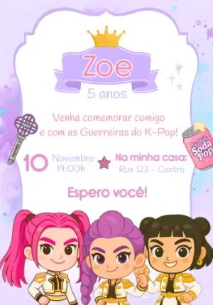 Convite Aniversário Guerreiras do K-Pop para Editar Online