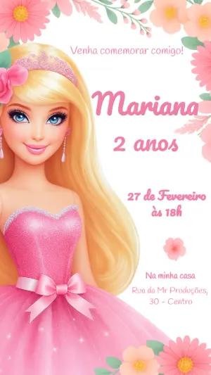 Convite de Aniversário Barbie Princesa para Editar Online