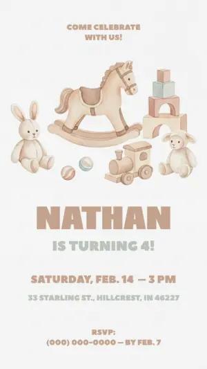 Watercolor Classic Toys Birthday Invite Editable Digital Model
