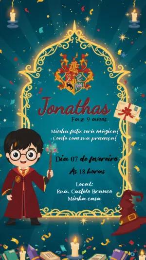 Convite de Aniversário Harry Potter Mágico Editável