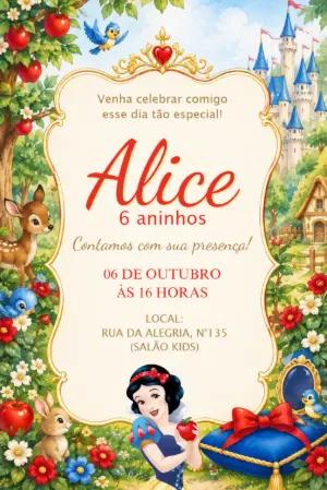 Convite de Aniversário Branca de Neve Editável