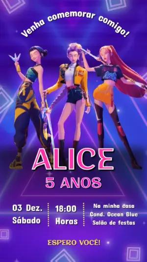Convite Animado Aniversário Guerreiras do Kpop para Editar