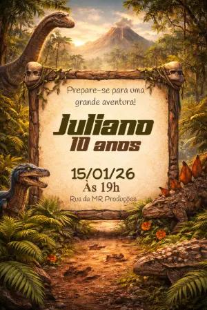 Convite de Aniversário Dinossauro Aventura para Editar