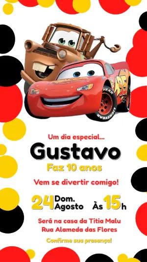 Convite de Aniversário Infantil Carros Colorido para Editar