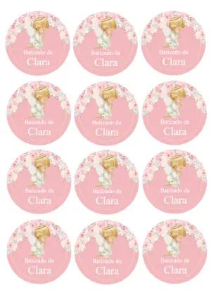 Adesivo de Batizado Anjinha Rosa Floral para Editar Online