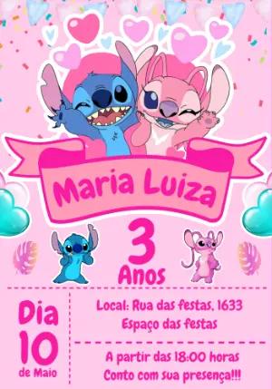 Convite Aniversário Stitch e Angel para Editar Online