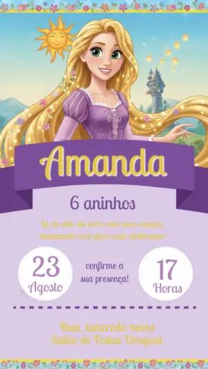 Convite Digital Aniversário Infantil Tema Rapunzel Editável