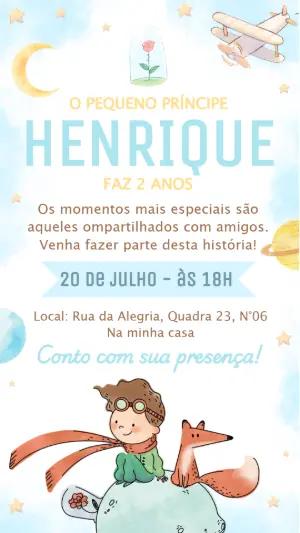 Convite de Aniversário Pequeno Príncipe Aquarela para Editar