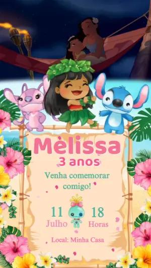 Convite Animado Aniversário Lilo e Stitch para Editar Online