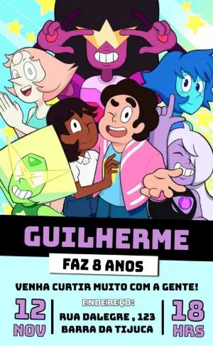 Convite Aniversário Steven Universe com Personagens para Editar