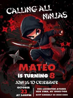 Action Ninja Birthday Party Invitation | Editable Digital Template