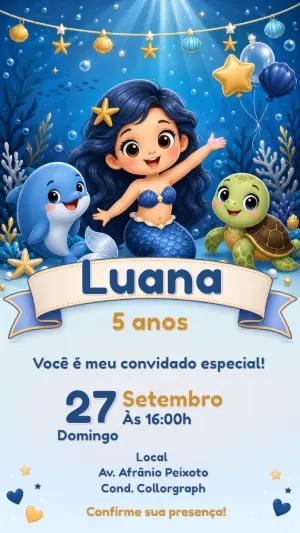 Convite de Aniversário Sereia Fundo do Mar para Editar