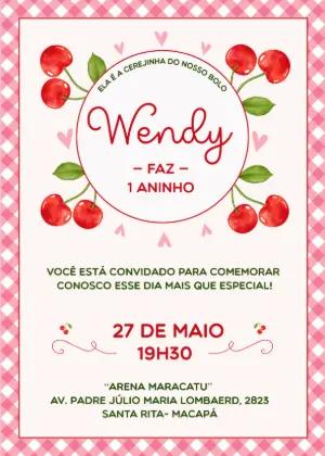 Convite de Aniversário Cerejinha Editável para Menina