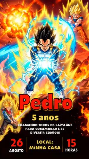 Convite de Aniversário Dragon Ball Z Editável com Goku e Vegeta