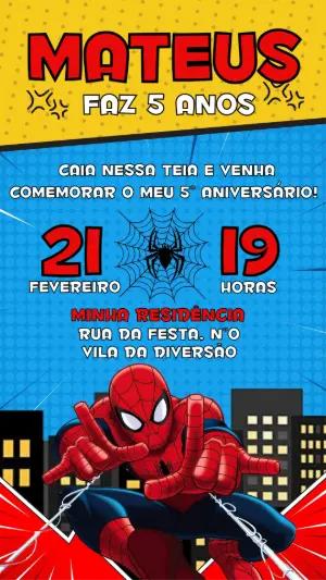 Convite de Aniversário Homem-Aranha estilo Quadrinhos para Editar