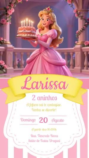 Convite de Aniversário Princesa Aurora 3D para Editar