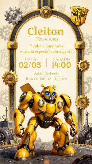 Convite de Aniversário Bumblebee Robô para Editar Online