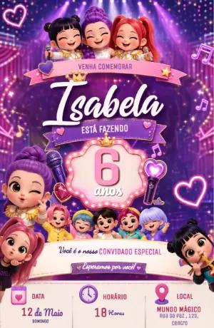 Convite de Aniversário Guerreiras do Kpop para Editar