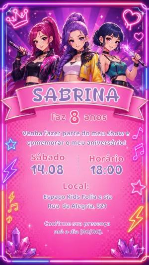 Convite Aniversário Guerreiras do Kpop Digital para Editar