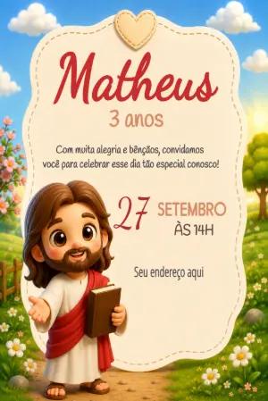 Convite de Aniversário Infantil Jesus Editável